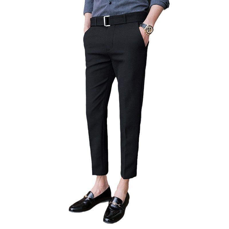 Summer New Drop Feeling Elastic Pants For Men's Korean Slim Fit Feet 9/10 British Casual Pants_voghion.com