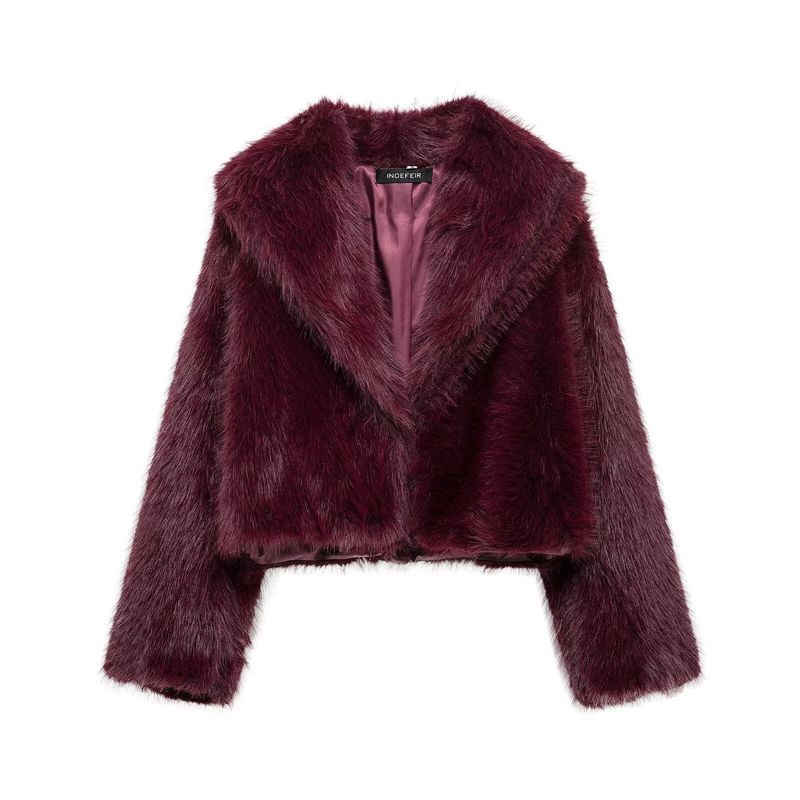 Damenmantel mit Kunstpelzkragen – Elegante Herbst-Winter-Jacke mit Revers, Luxuriöse Oberbekleidung in reinen Farben (Burgunderrot, Braun, Marineblau)_voghion.com
