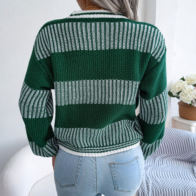 Abbigliamento da donna Net rosso stile vero colpo autunno e inverno casual contrasto di colore a righe maglione lavorato a maglia a maniche lunghe abbigliamento da donna_voghion.com
