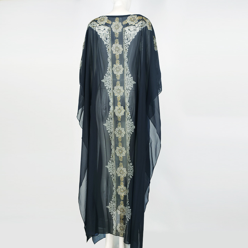 Neu Muslimischen Frauen Rundhals Robe Strand Urlaub Rock Chiffon Print Kleid_voghion.com
