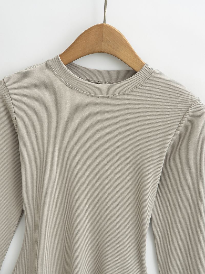 Kim Kardashian Kento Round Neck Base Shirt For Women's Sring Tight Fitting T-shirt Long Sleeved Slim Fit Solid Color_voghion.com