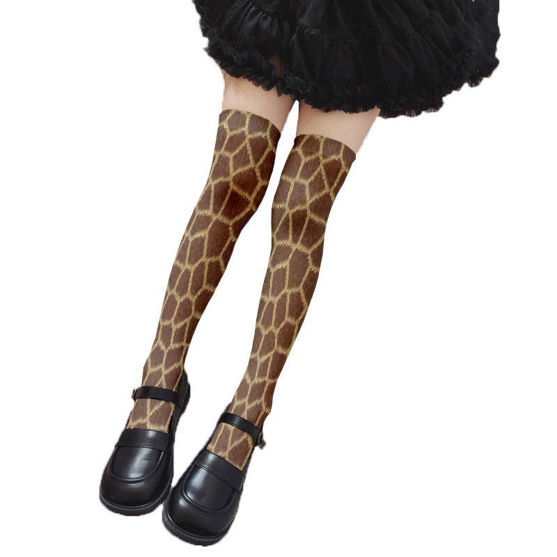 Modische dünne Strümpfe mit Leopardenmuster für Damen im Frühling und Herbst, Lolita, sexy Overknee-Socken aus Samt_voghion.com