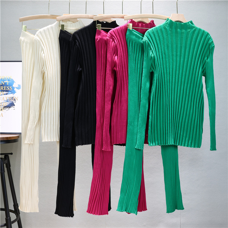 Pull tricoté sexy et moulant pour femme, ensemble deux pièces, taille haute, pantalon évasé, nouvelle collection automne_voghion.com
