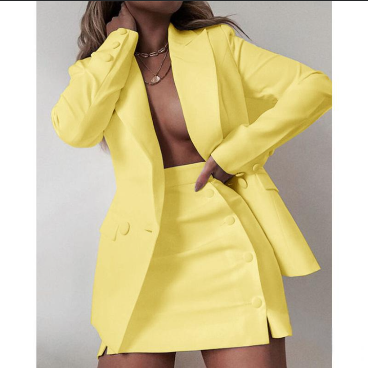 Abbigliamento donna completo tinta unita piccolo completo giacca gonna corta completo due pezzi_voghion.com
