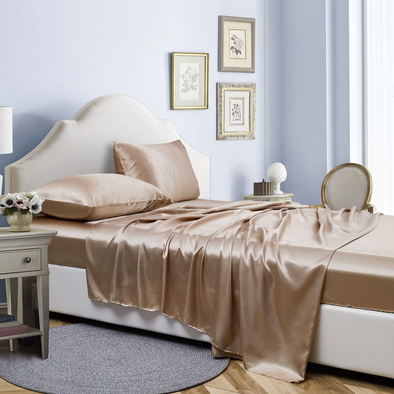 Juego de sábanas de satén de 4 piezas, ropa de cama de lujo con sábana ajustable, sábana encimera y fundas de almohada, tela ultra suave y agradable para la piel._voghion.com