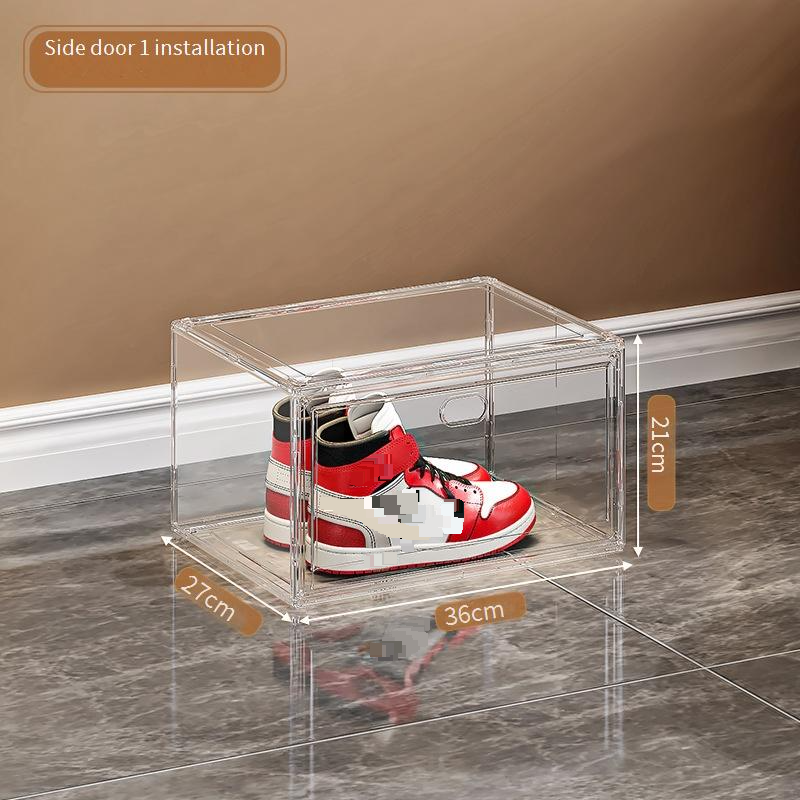 Thickened PP Transparent Shoe Box - Magnetic Side Door Sneaker Display Case For Basketball Shoes (Stackable Shoe Wall Organizer)_voghion.com