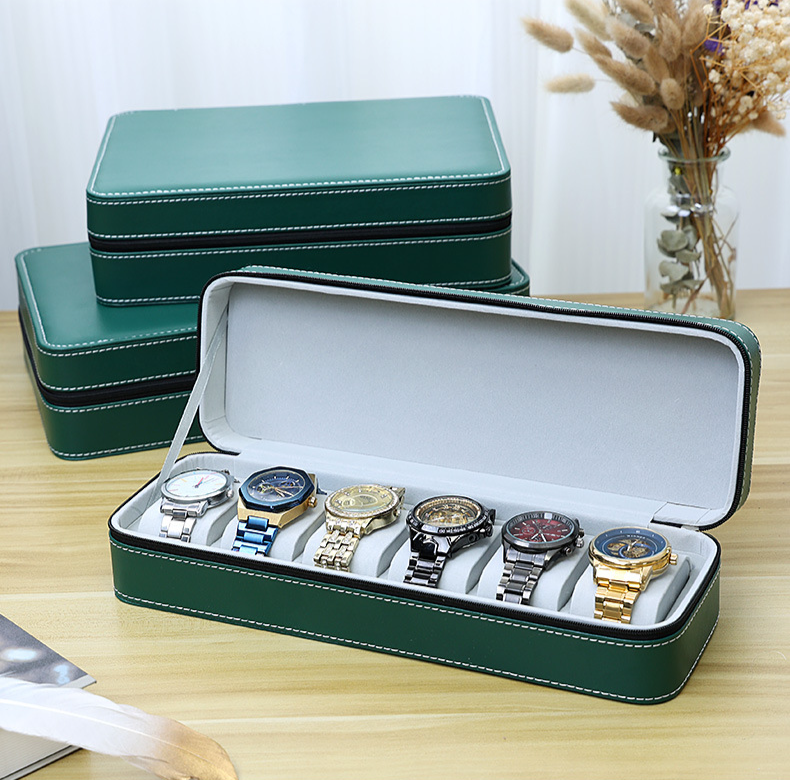 Green PU Leather 61012 Position Watch Box High End Zipper Watch Bag Storage Display Packaging Table_voghion.com