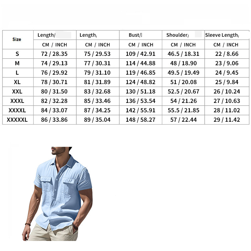 Herren Sommer Strand Atmungsaktiv Casual Leinen Multi Pocket Buttoned Workwear Kurzarmhemd_voghion.com
