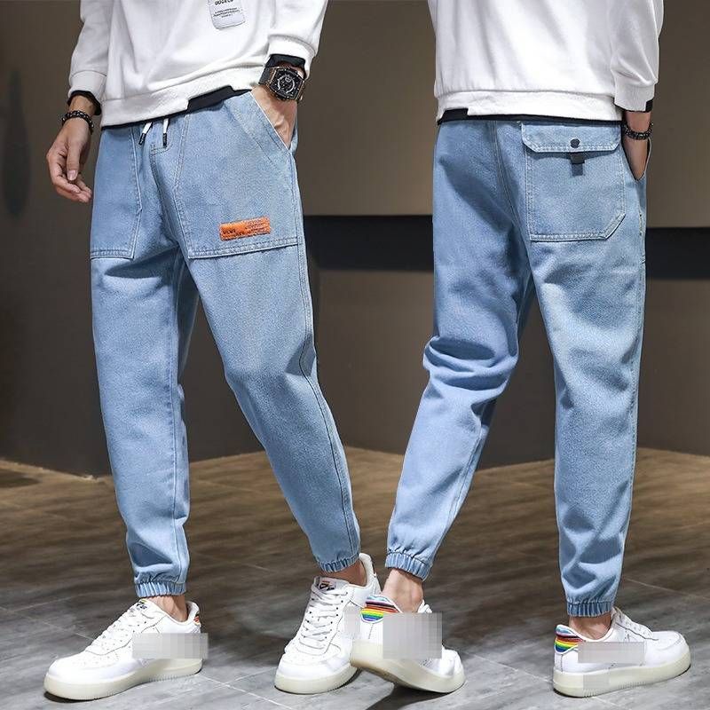 Men's Loose Fit Cargo Jogger Pants - Summer Lightweight Stretch Denim With Adjustable Drawstring Waist & Multiple Pockets_voghion.com