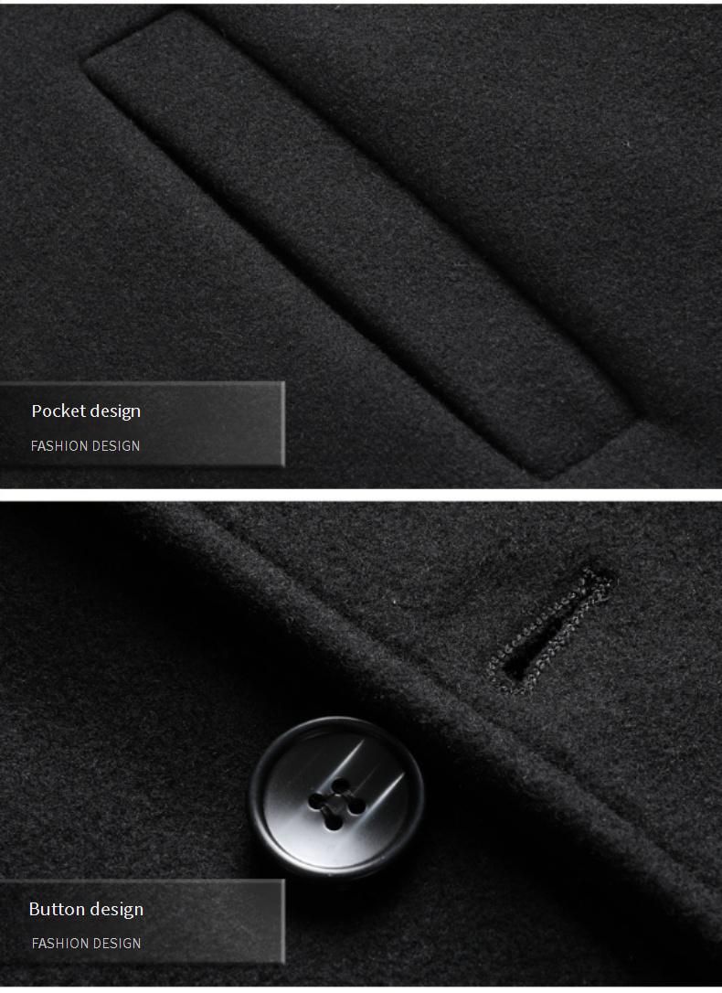 Men's Korean-Style Wool Blend Overcoat – Relaxed Fit Mid-Length Trench Coat With Notched Lapel & Side Pockets (S-4XL, Black/Navy)_voghion.com