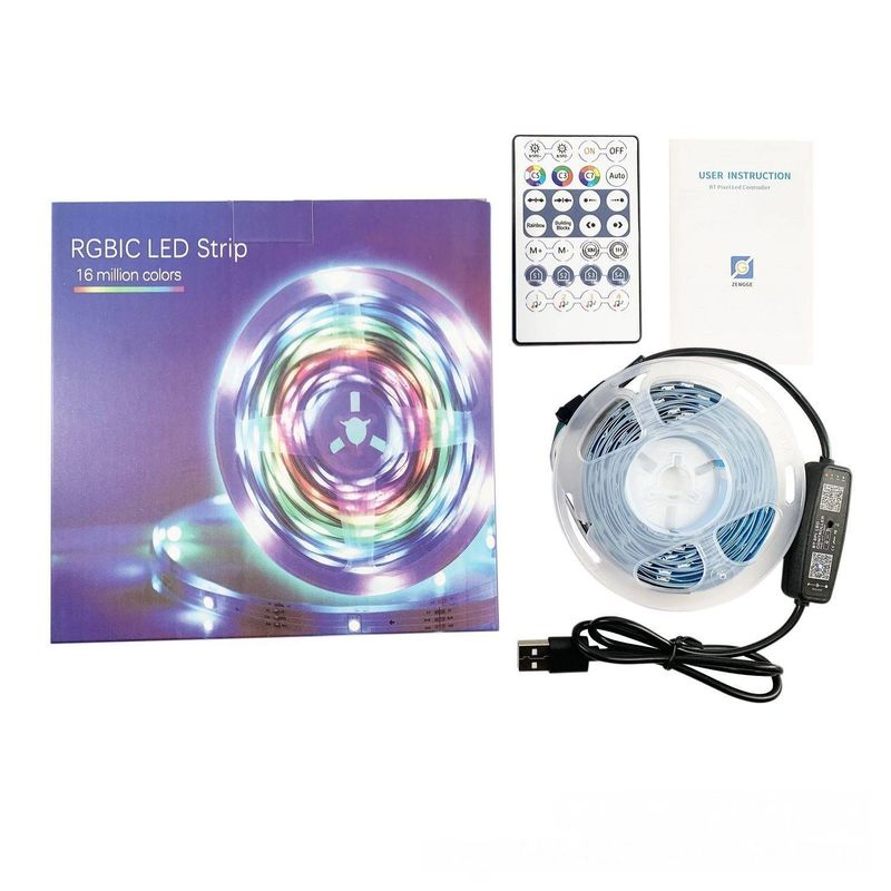 Taśmy LED RGB 5 V z Bluetooth i pilotem na podczerwień, układ WS2812B zapewniający dynamiczne efekty – zasilane przez USB do gier, podświetlania telewizorów i dekoracji wnętrz_voghion.com