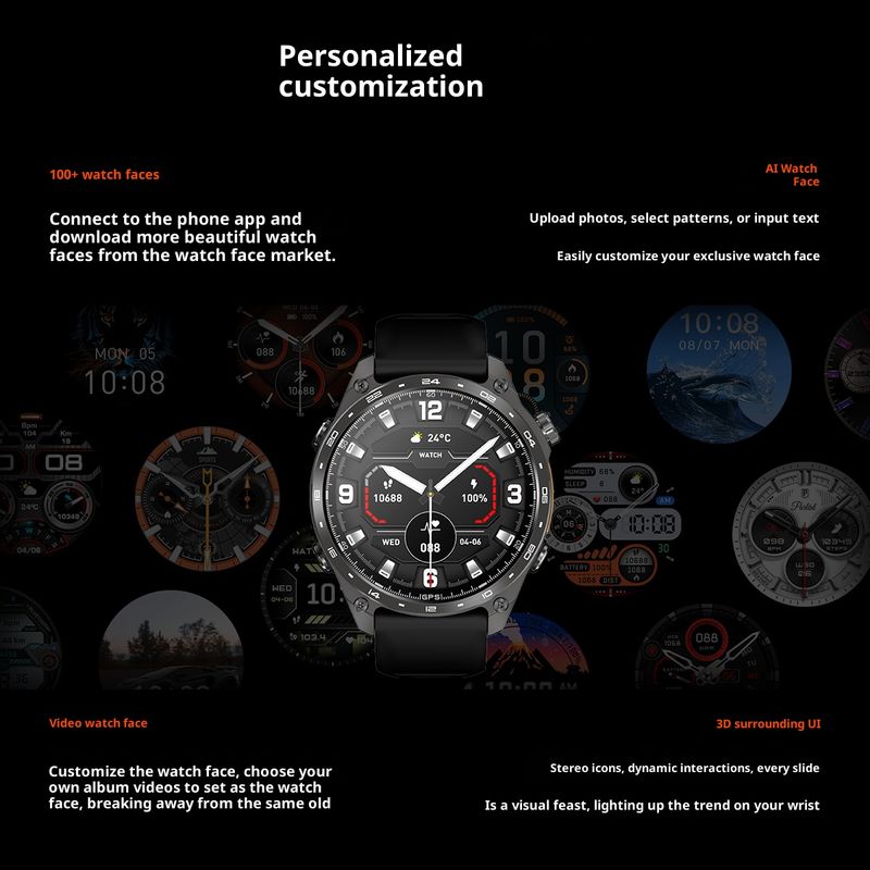 Smartwatch GPS impermeabile HD300pro con cardiofrequenzimetro, chiamate Bluetooth, monitoraggio del sonno e dell'ossigeno nel sangue, durata della batteria da 7 a 14 giorni_voghion.com