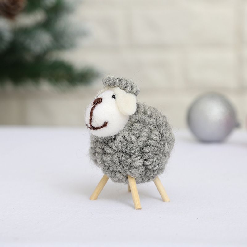 Handmade Wool Felt Mini Sheep Christmas Tree Ornaments - Kawaii DIY Desktop Decor For Holiday Gift (White/Gray/Pink)_voghion.com