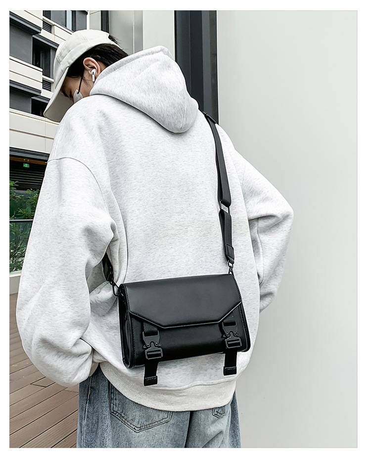 Borsa a tracolla unisex – Borsa per telefono minimalista con patta e chiusura a scatto | Borsa a tracolla in PU impermeabile per gli spostamenti quotidiani (nero/marrone chiaro)_voghion.com