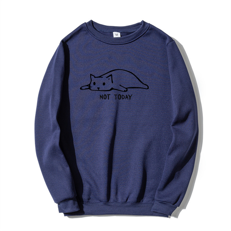 Pullover mit Rundhalsausschnitt, Lazy Cat Not Today, Trendbuchstabe, langärmeliges Oberteil, einteiliger Aufdruck_voghion.com