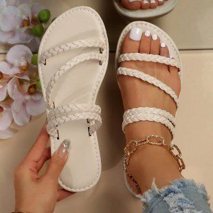 Sandali estivi nuovi, casual, con ciabatte basse intrecciate, scarpe da donna taglie forti_voghion.com