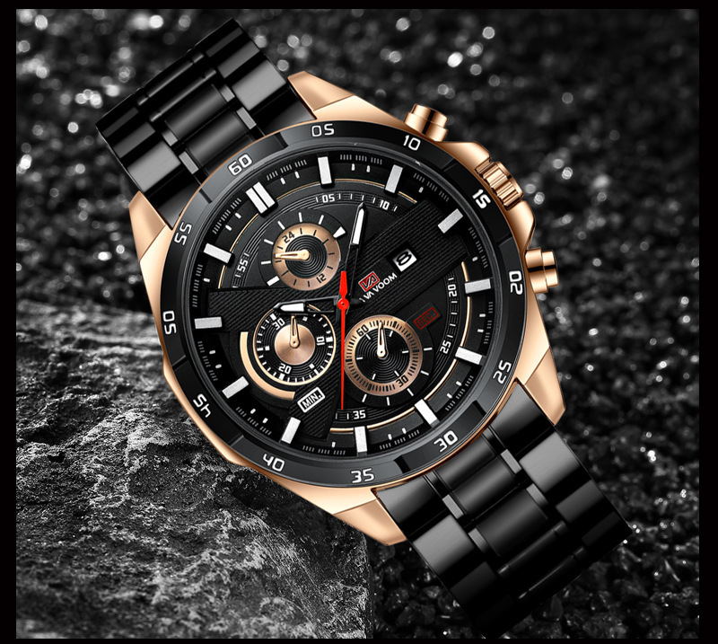 Men's Ryan Waterproof Stainless Steel Chain Quartz Watch Fashion Student Sports Business Casual Steel Band Watch_voghion.com