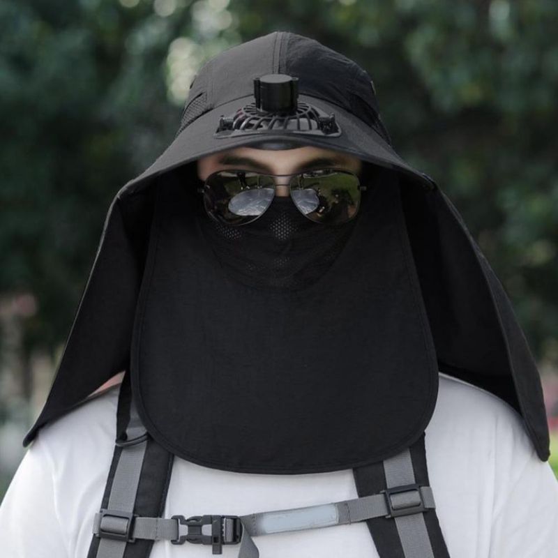 Cappello da pescatore alla moda da uomo, con cappuccio e ventola di raffreddamento, protezione completa, parasole, campeggio, anti-UV, traspirante, a tesa larga, per esterni_voghion.com