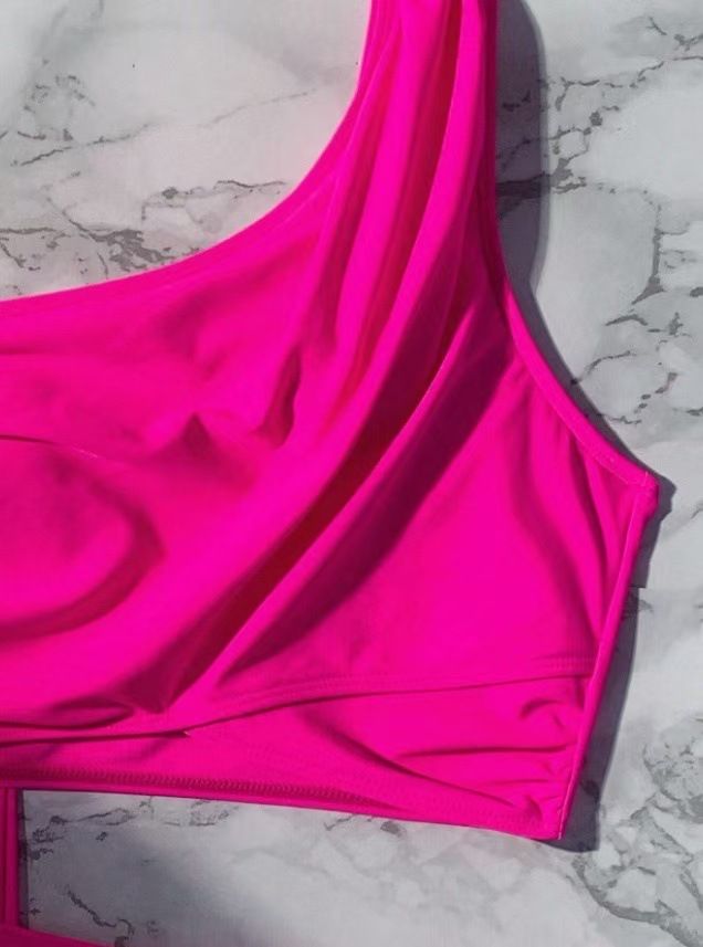 Damenbekleidung Badeanzug Split Bikini Einfarbig Einschultriger Badeanzug Weibliches Stückset_voghion.com