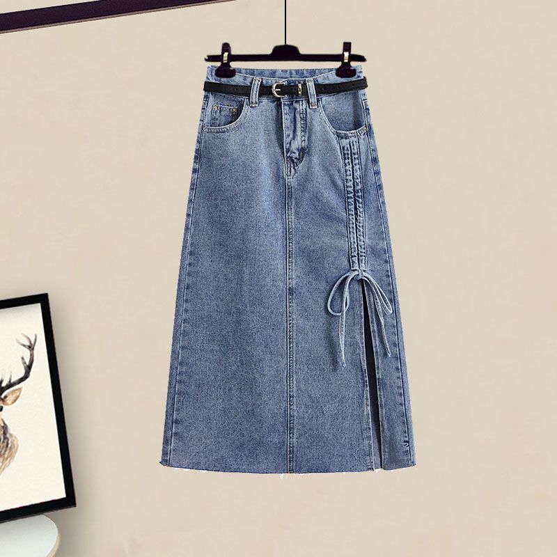 Abbigliamento donna Camicia Bretelle in maglia Gonna in denim Completo tre pezzi_voghion.com
