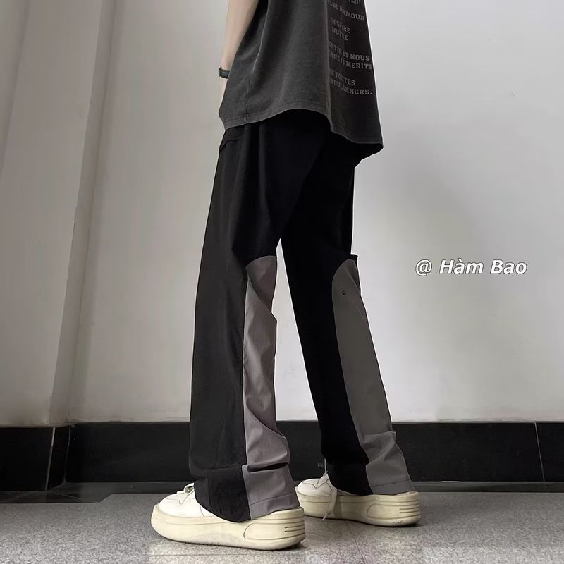 2023 Letnie Cienkie Czarne Szerokie Nogawki Luźne Uniwersalne Sportowe Męskie Proste Spodnie Casualowe_voghion.com