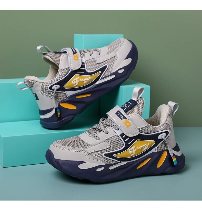 Kid Sneakers Sport For Boys Fashion Leather Children Breathable Mesh Comfort Casual Walking Outdoor Running Shoes_voghion.com