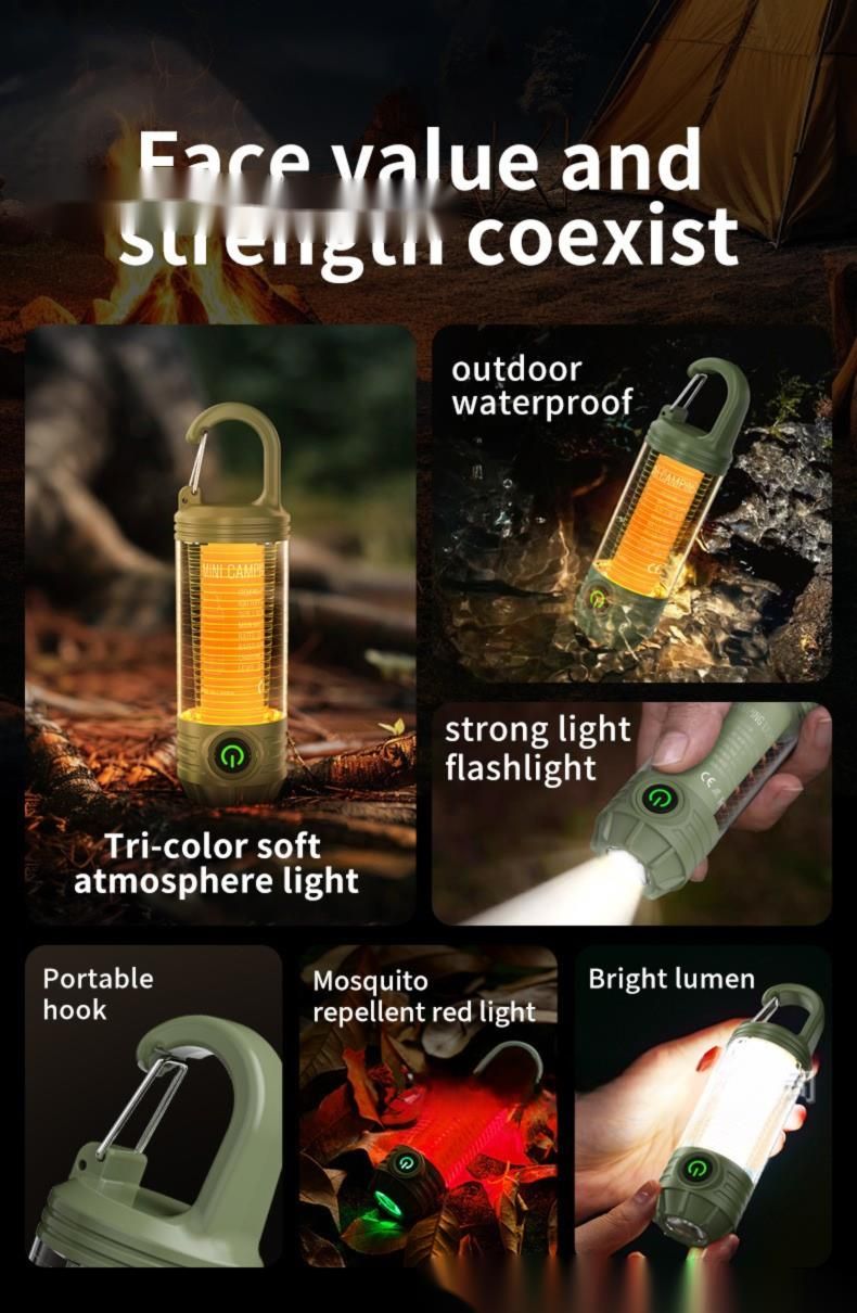 New Outdoor Lantern Multi-Source Portable Keychain Hook Mini Flashlight Atmosphere Camping Light_voghion.com