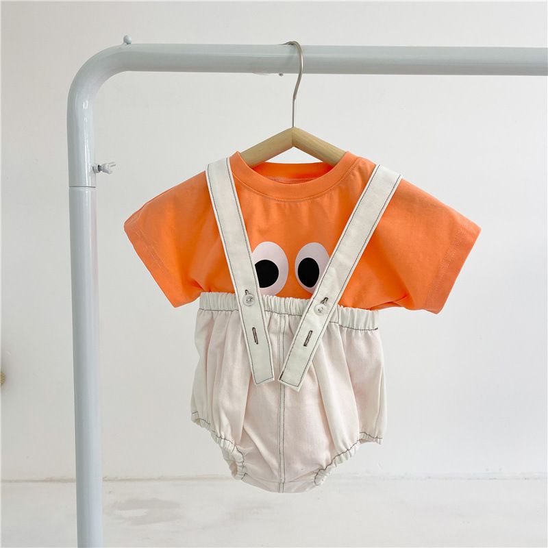 Tuta estiva per ragazzi e ragazze, maglietta a maniche corte in cotone + pantaloni in denim con bretelle, stesso stile coreano, completo in due pezzi_voghion.com