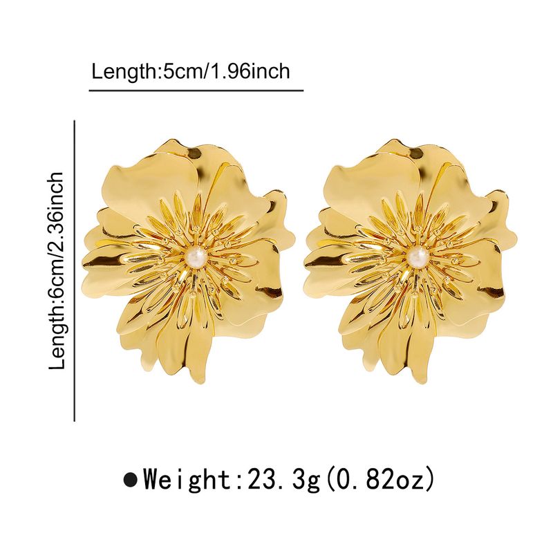 N12265 Schmuck Übertrieben Metall Große Blume Perle Halskette Ohrringe_voghion.com