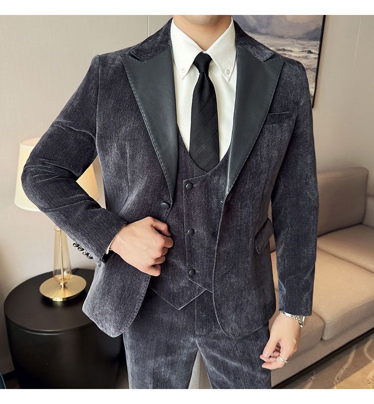 Męska odzież jesień i zima designerskie skórzane garnitury retro wysokiej klasy moda slim fit trzyczęściowe garnitury_voghion.com