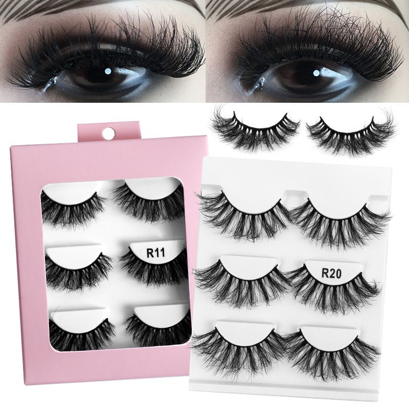 3 Pairs Of Powder Box Daily Natural Synthetic False Long Style Realistic Dense Curled Eyelashes_voghion.com
