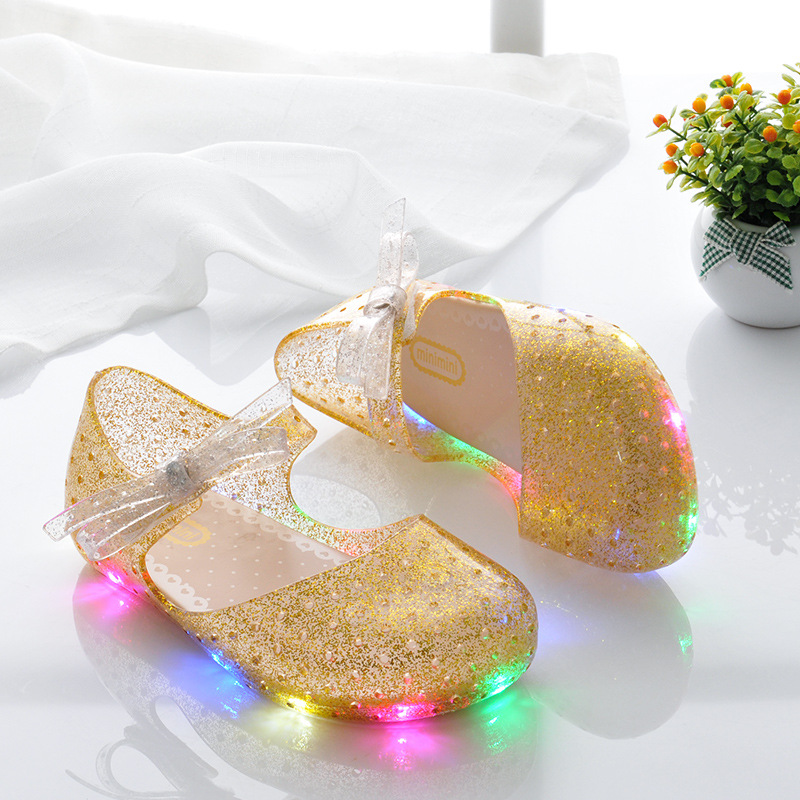Neue Kinder Baby Jelly Crystal Luminescent LED Flash Bow Mädchen Sandalen Prinzessin Schuhe_voghion.com