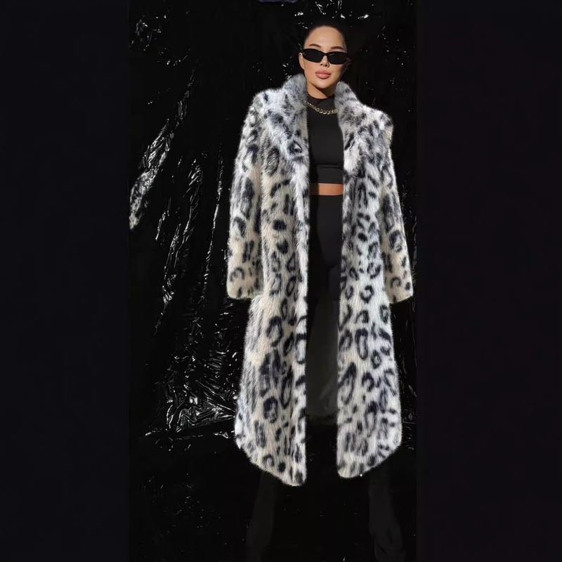 "Luxury Faux Fox Fur Coat – Long Leopard Print Trench Coat With Detachable Faux Fur Collar (S-XXXL)"_voghion.com