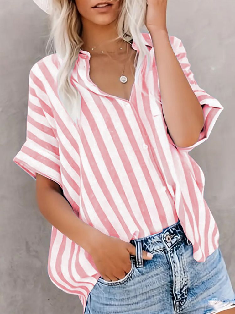 Cardigan a maniche corte con stampa a righe e colori a contrasto, casual e da pendolare, da donna_voghion.com