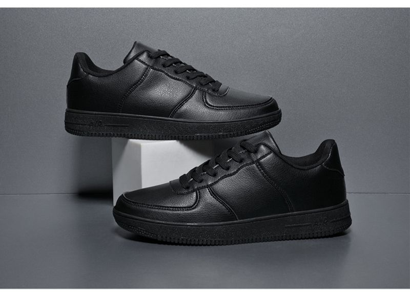 Mænd og kvinder hvide fjeder lavhovedet læder fladbundet retro skateboard plus size sports casual sko ren sort_voghion.com