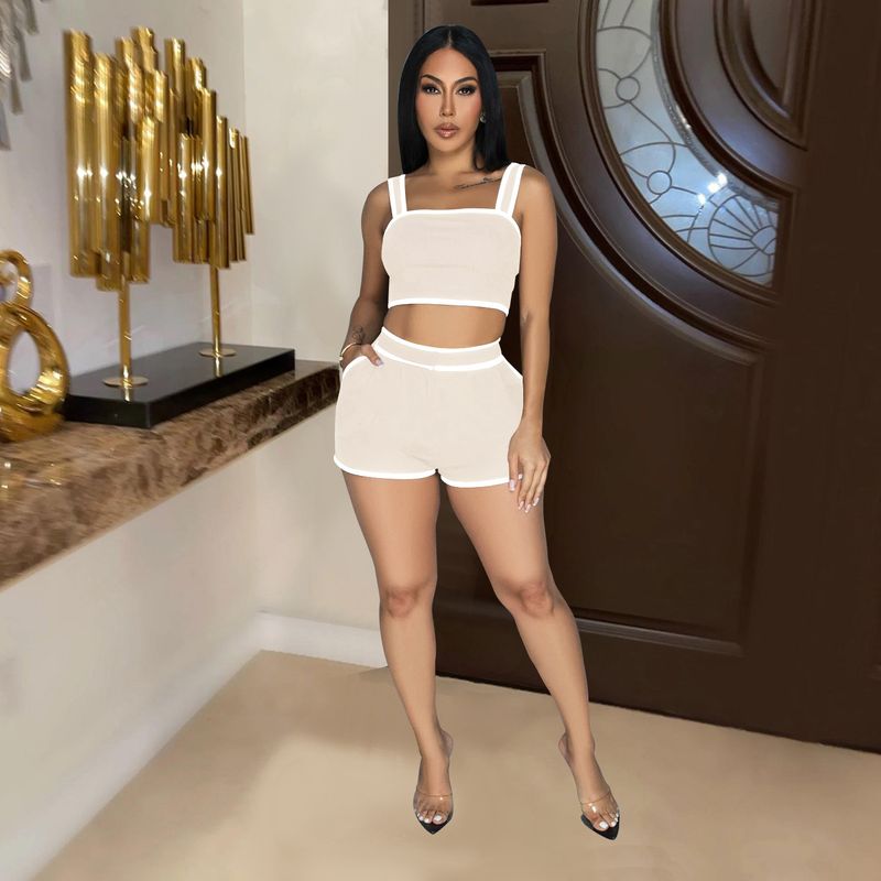 Abbigliamento da donna Pantaloncini con bretelle tinta unita Set da due pezzi da donna_voghion.com