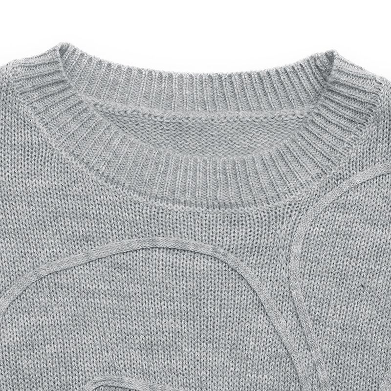 "Women's 3D Floral Knit Sweater – Soft Round Neck Pullover For Autumn & Spring (S/M/L, Greyish)"_voghion.com