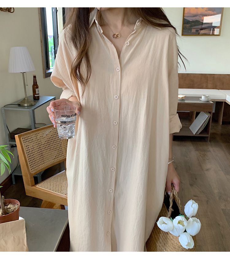 Camicia oversize coreana minimalista a maniche lunghe con colletto a revers – Leggera miscela di cotone e lino per protezione solare e abbigliamento da ufficio_voghion.com