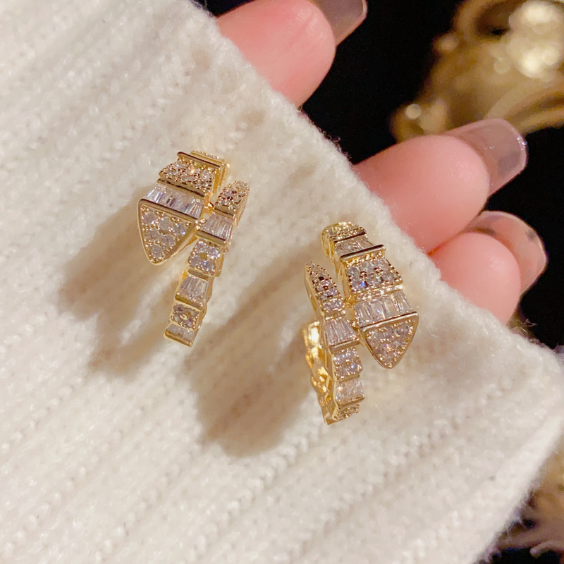 Designer zircon snake-shaped small earring personality niche design geometric studs light luxury high sense earring girls_voghion.com