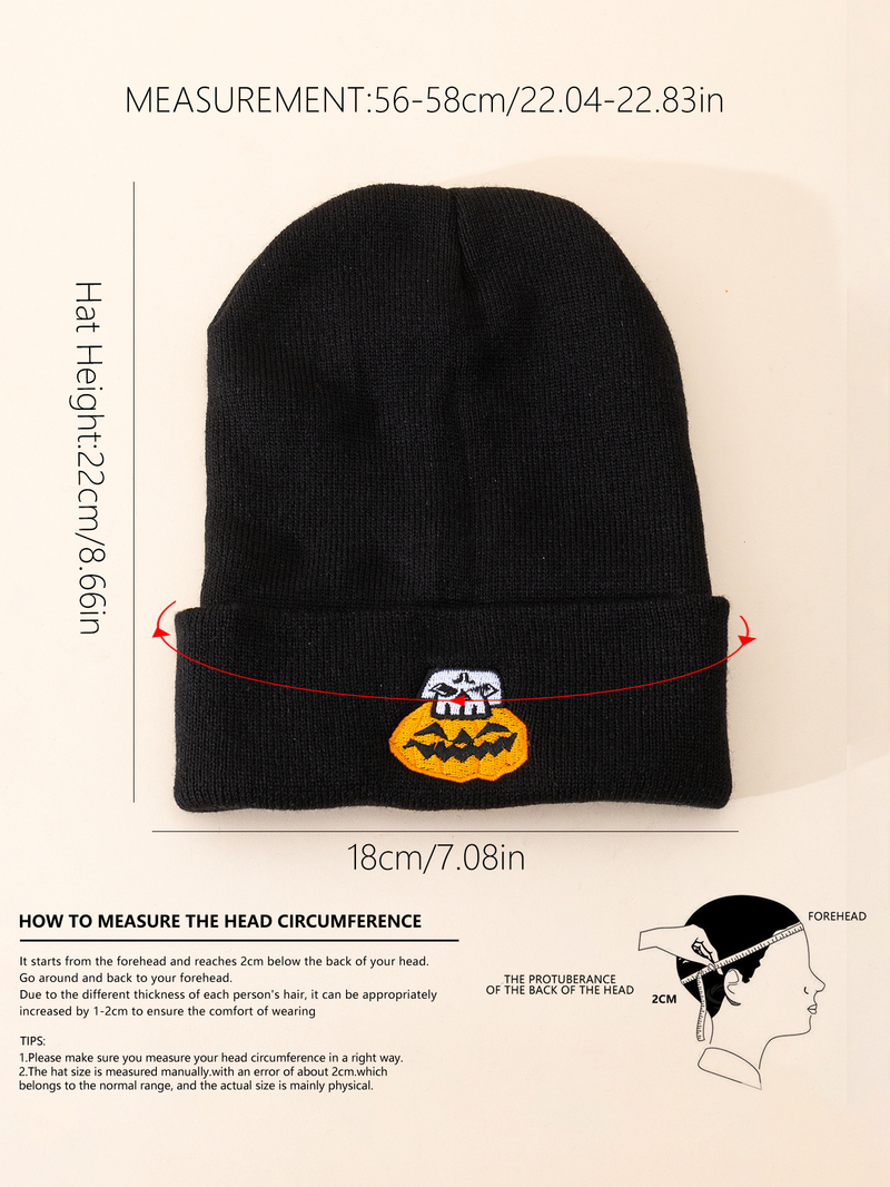 Sciarpa lavorata a maglia calda e antivento, unisex, dal design originale, unisex, con motivo a zucca, teschio di pipistrello nero, modello ricamato, antivento_voghion.com