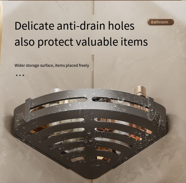 Estante de almacenamiento para baño, inodoro sin perforaciones, lavabo, estante de almacenamiento triangular montado en la pared_voghion.com