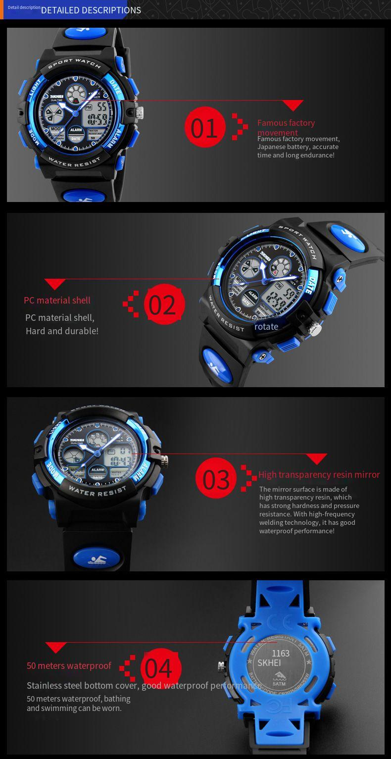 Orologio per bambini Orologio elettronico per bambini a doppio movimento Orologio elettronico per studenti Orologio elettronico impermeabile luminoso multifunzionale Orologio a LED da uomo_voghion.com