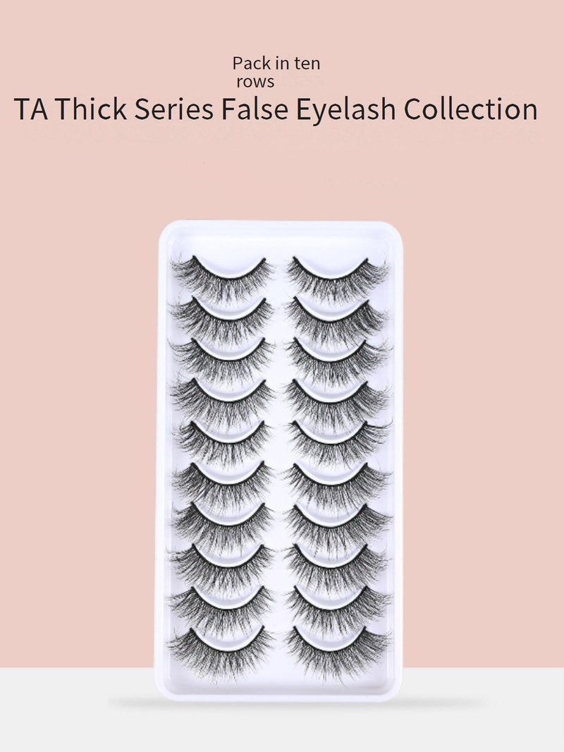 Eyelashes Set Makeup 3D Three Dimensional Natural Curling Cross Eyelashes 10 Pairs Of False Eyelashes Multi Layer_voghion.com