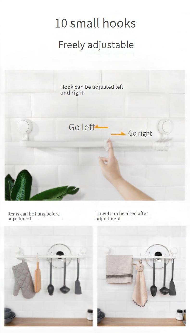 Kitchen Wall Hooks - No Drill Vacuum Suction Organizer (Heavy Duty Hanging Rack For Utensils Pots & Pans - Holds 5kg Fits Tile & Smooth Surfaces)_voghion.com