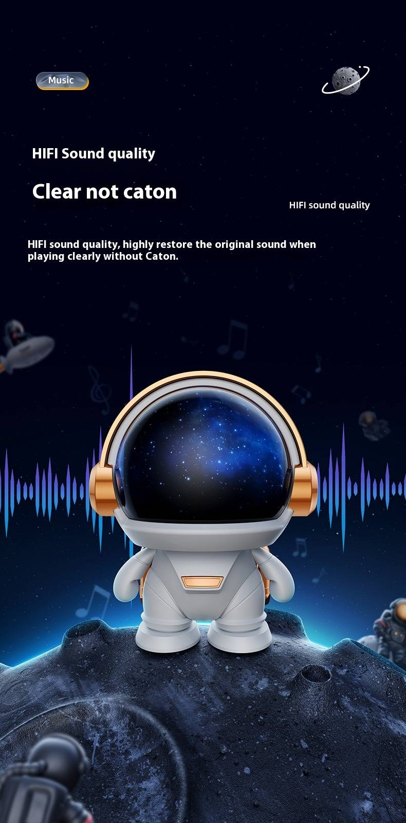 Astronot Bluetooth Hoparlör - LED Işık Efektleri, Derin Bas ve Yaratıcı Tasarıma Sahip Taşınabilir Mini Hoparlör, Ev/Ofis/Dış Mekan Kullanımı İçin İdeal Hediye_voghion.com