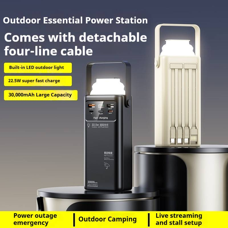 Chargeur portable 20 000 mAh/30 000 mAh/50 000 mAh avec câbles intégrés et éclairage LED, batterie externe rapide 22,5 W pour camping, voyage, iPhone, Android._voghion.com