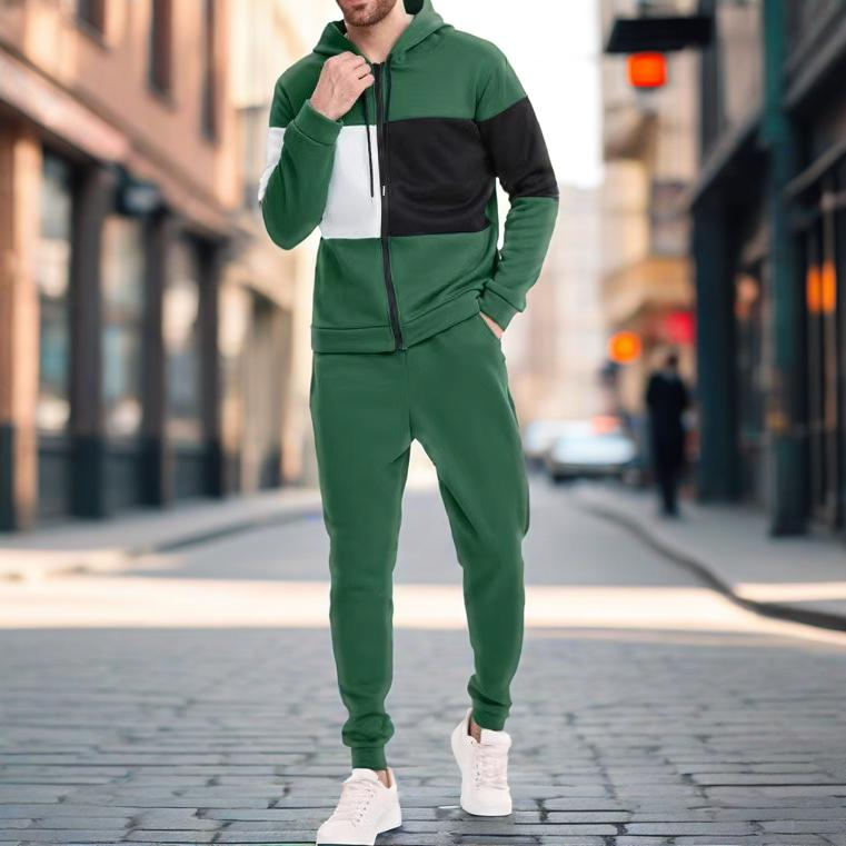 Conjunto de sudadera con capucha y jogger premium con forro polar y cremallera: calidez invernal para hombre y mujer (S-XXL) - Verde oliva, rosa, gris plateado, marrón oscuro, azul lago_voghion.com