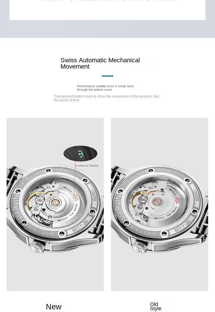 Schweizer automatische mechanische Marvin-Uhr: Stilvolle, leuchtende Freizeituhr für Herren_voghion.com