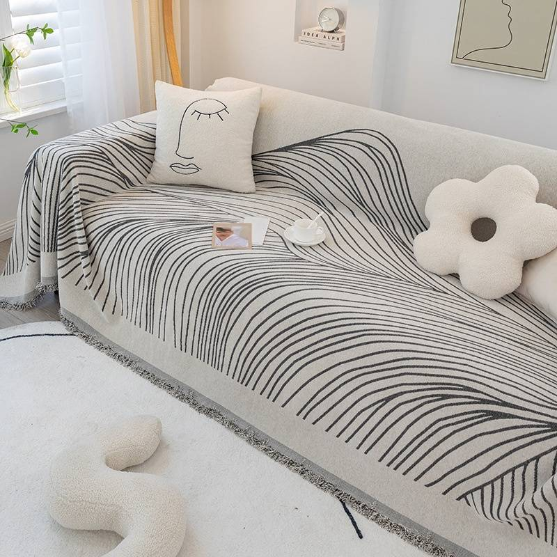 Chenille-Sofabezug mit Streifendesign – weicher, strapazierfähiger und stilvoller Schutz für Sofas, Sofagarnituren und Zweisitzer – modernes minimalistisches Wohndekor_voghion.com