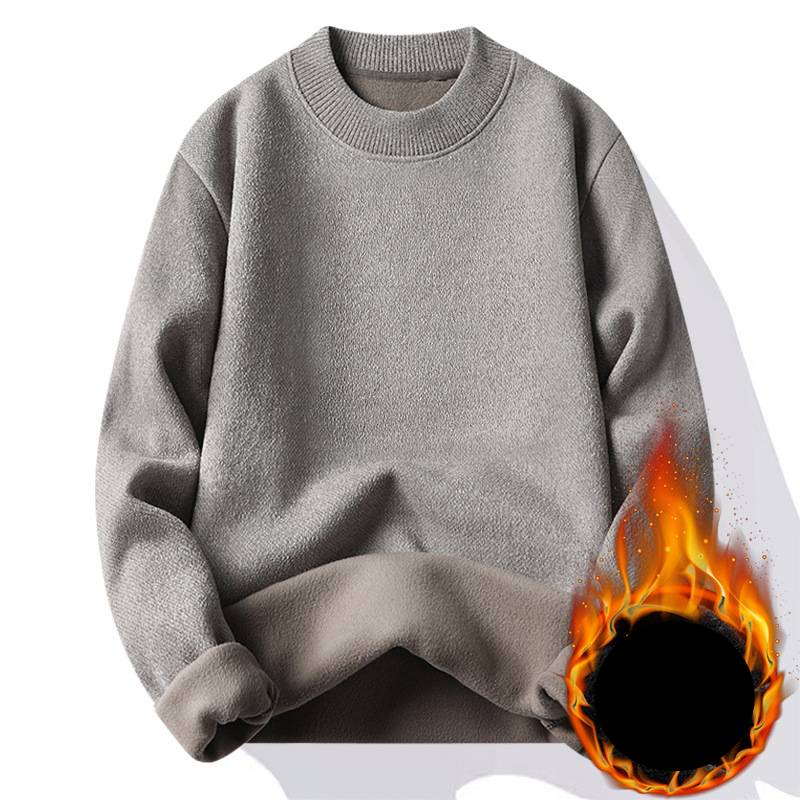 Men's Clothing Fleece-Lined Sweater Winter Warm Knit Pullover Soft Chenille Thermal Long Sleeve Casual Tops (Black, Beige, Dark Grey, Navy, Teal)_voghion.com